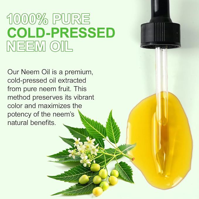 Neem Oil for Skin – 100% Natural Cold Pressed Neem Oil - for Face, Skin Care, Hair Care, Scalp Massage & Body Massage,Hair Growth, Acne, Anti-Aging Moisturizer (2.02 Fl Oz)