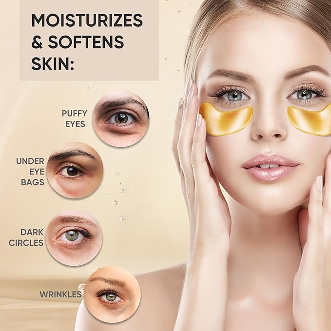 40 Pcs/20 Pairs 24K Gold Eye Mask Collagen Under Eye Mask Patches for Dark Circle Puffiness, Refresh, Revitalizing, Travel, Wrinkles, Gold Eye Patches