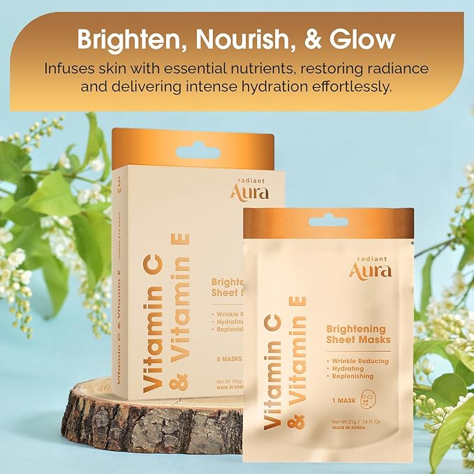 Face Sheet Mask with Vitamin C & E - Dermatologist Tested Korean Beauty Mask for Brightening & Deep Hydration -Premium Facial Treatment for Glowing & Rejuvenated Skin -15 Pack