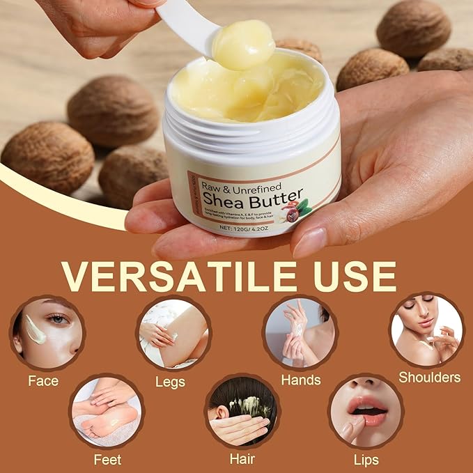 100% Pure & Nature Organic Shea Butter - 4.2 oz Moisturiser Deep Hydration Nourishment Nourishing Vitamins Non-greasy Raw Organic Shea Butter For All Skin Types Body & Hair Type