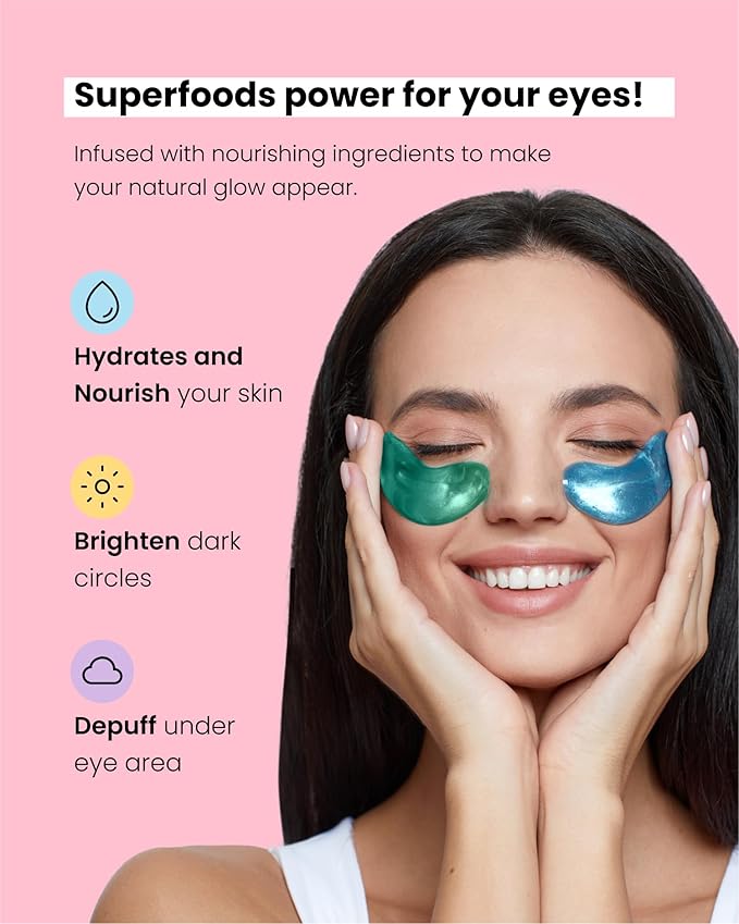 PLANTIFIQUE Superfood Under Eye Patches – 24 Pairs with Hyaluronic Acid for Dark Circles & Puffy Eyes – Anti-Aging Skincare Gel Mask, Gift for Women & Men