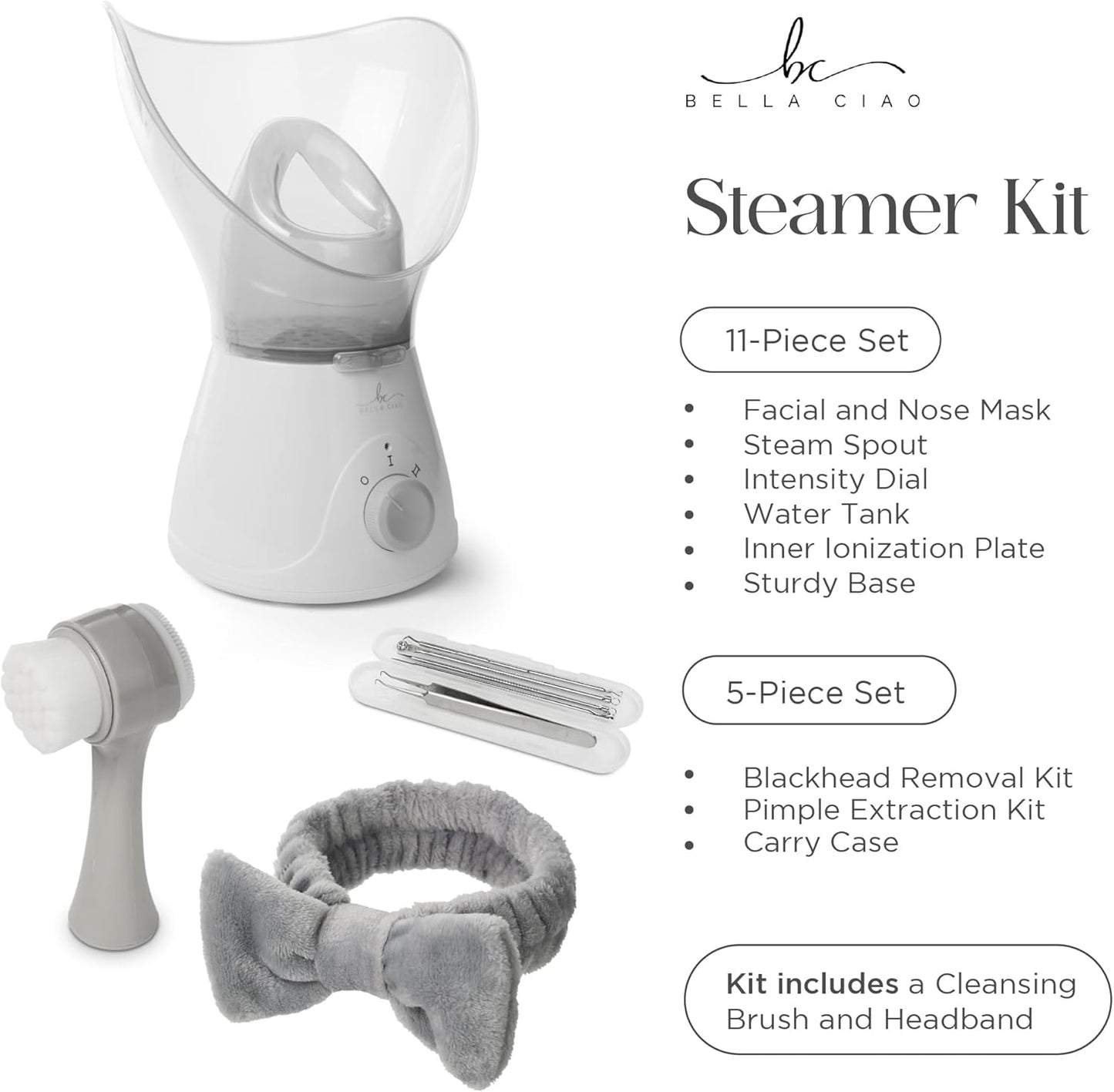 Bella Ciao 11-Piece Facial Steamer Set – Portable Face Steamer for Deep Cleaning, Hydration & Pore Care – Skincare Beauty Tool Kit for Women & Teens – Spa Gift for Home, Travel & Self-Care Routine