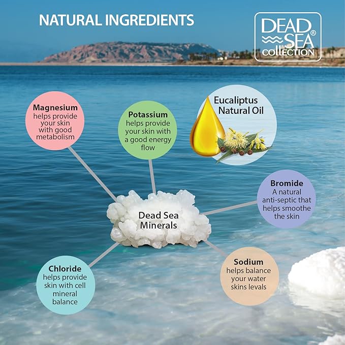 Dead Sea Collection Bath Salts Enriched with 3 pc-Eucalyptus - Cherry Blossom-Coconut-Natural Salt for Bath-Large 34.2 OZ.-Nourishing Essential Body Care for Soothing and Relaxing Your Skin and Muscle
