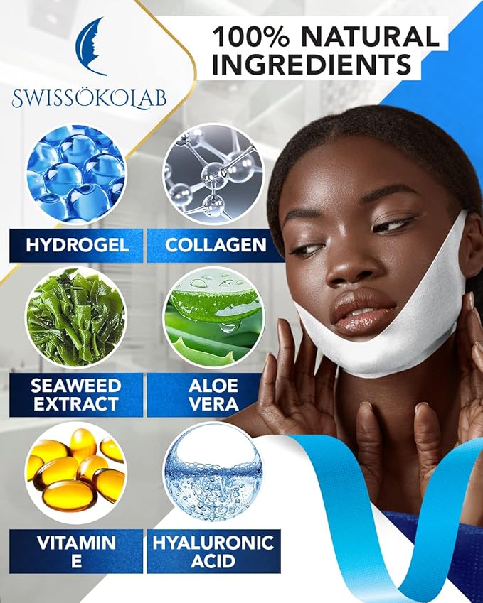 SWISSÖKOLAB Double Chin Reducer V Line Lifting Mask Face Slimming + Under Eye Patches For Puffy Eyes 24k Gold Eye Mask For Dark Circles And Puffiness Collagen Eye Gel Pads
