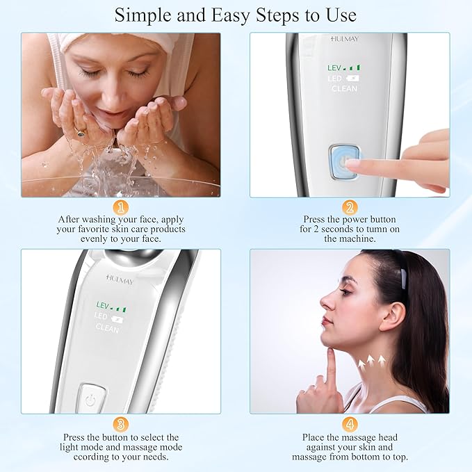 7-in-1 LED Facial & Neck Massager Tool, Red Light Therapy for Face, Reduce Fine Lines & Double Chin, Neck Tightening, True Beauty Glow Facial Massager - at Home Skin Care Sculpting Tool