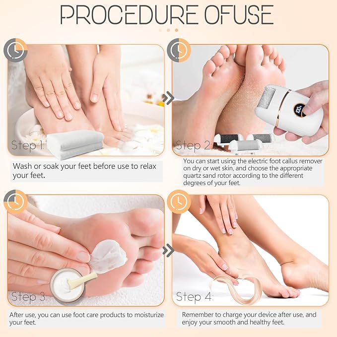 Automatic Callus Remover for Feet, Rechargeable Pedicure Tools for Feet, Electric Foot Callus Remover with 3 Roller Heads 2 Speed, Waterproof Foot File Perfect for Dead Hard Cracked Dry Skin