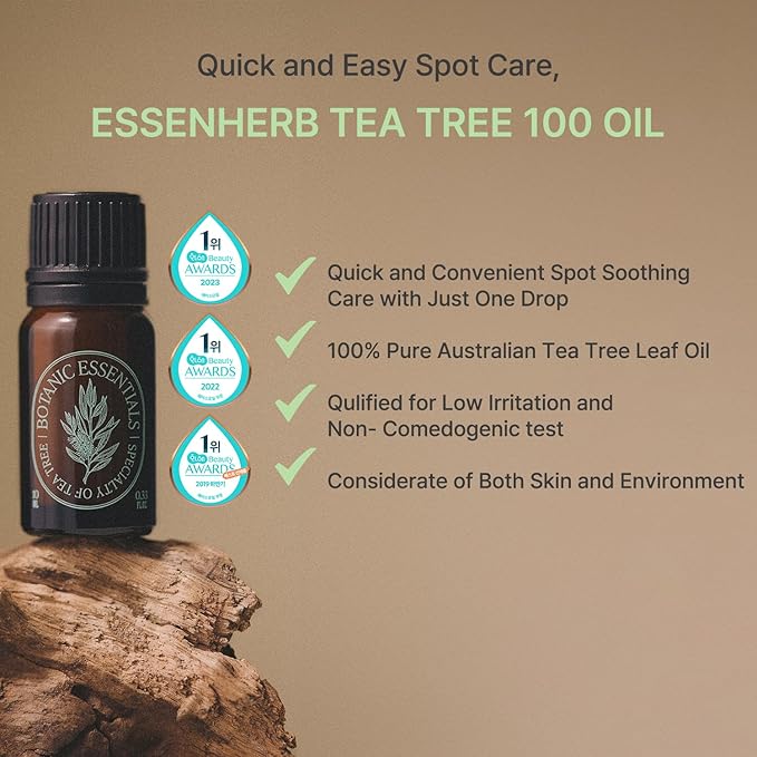 Tea Tree 100 Oil | Vegan | For Acne-Prone & Troubled Skin | High concentration of 100% Tea Tree Oil, Korean Skincare (0.33fl.oz * 3Pack)