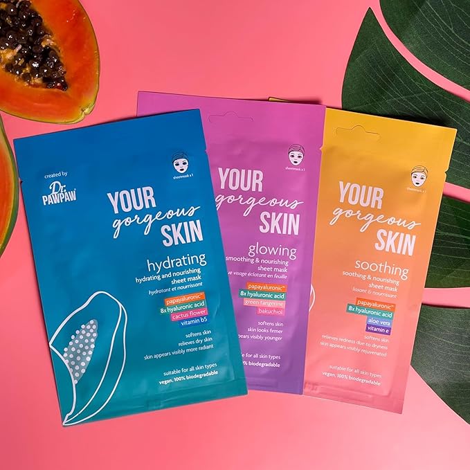 Dr. PawPaw Your Gorgeous Skin Soothing Sheet Mask - Face Mask Sheet with Aloe Vera and Vitamin E - Vegan Sheet Masks and Cruelty-Free - 0.84 oz