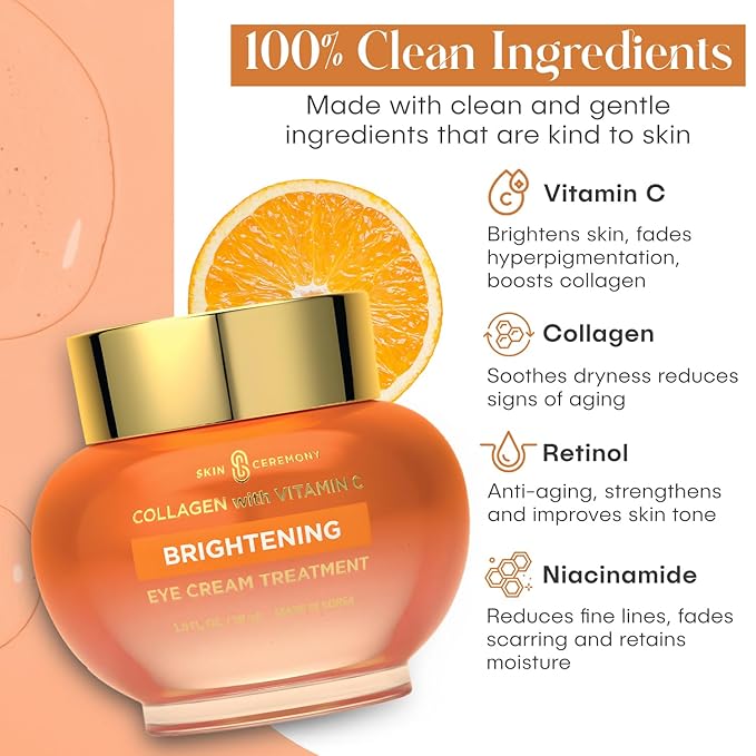 Collagen & Vitamin C Eye Cream - Hydrates, Reduces Puffiness & Dark Circles - Dermatologist Tested, Korean Skin Care for All Skin Types - 1.0 Fl. Oz