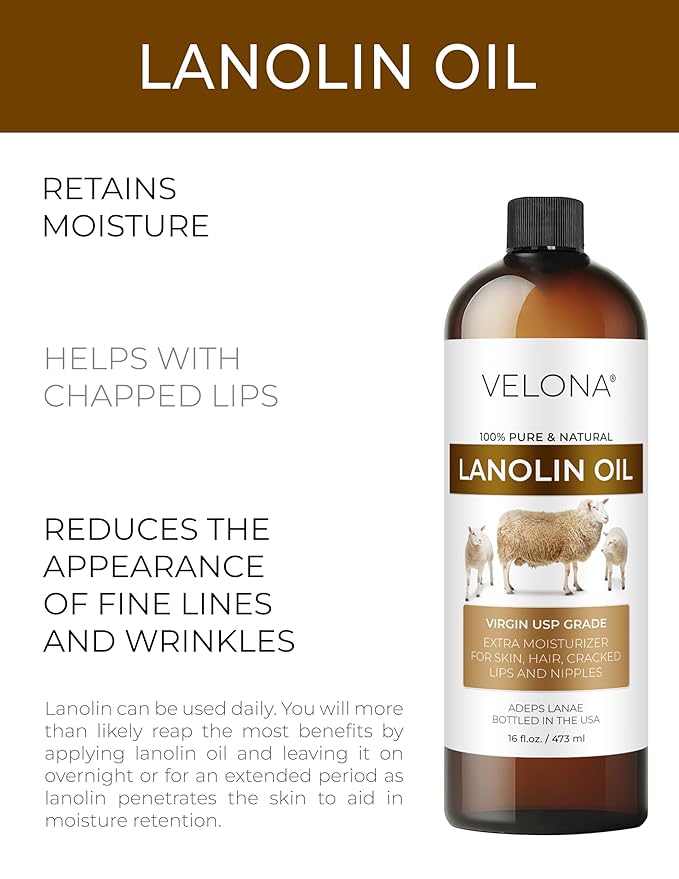 velona Lanolin Oil USP Grade 16 fl oz | 100% Pure and Natural Carrier Oil | Refined, Cold pressed | Skin, Hair, Body & Face Moisturizing | Use Today - Enjoy Results