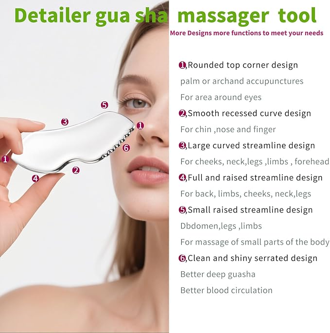ANNROS 2Pcs Stainless Steel Gua Sha Facial Tools, GuaSha Set for Face Neck, Natural Skin Care,Perfect GuaSha Set for Skincare and Rituals and Travel-Friendly, Gift for Women
