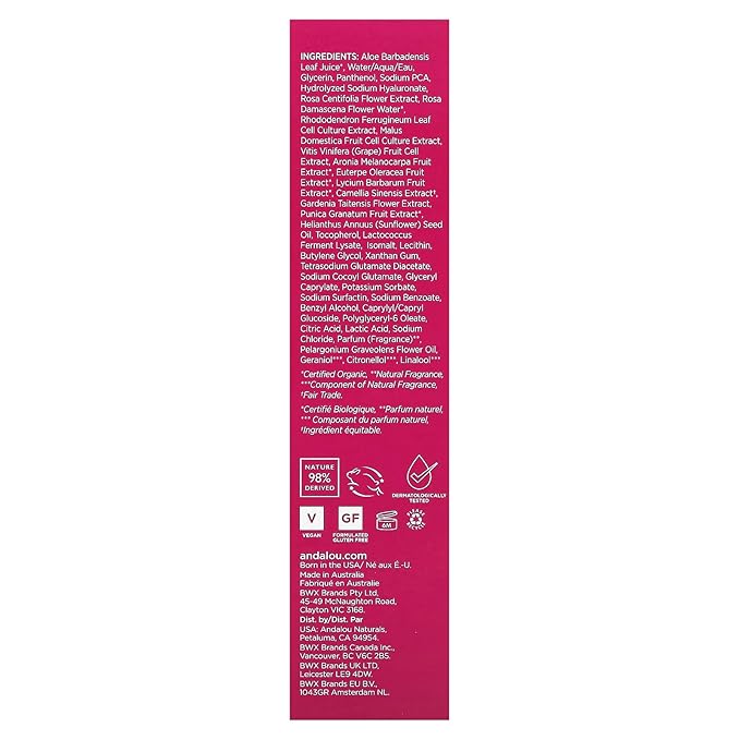Andalou Naturals Toner, 1000 Roses Biome Balancing Facial Toner, Refreshing & Gentle on Sensitive Skin, Rose-Biotic Blend to Help Protect & Strengthen Skin Barrier, 6 Fl Oz Spray