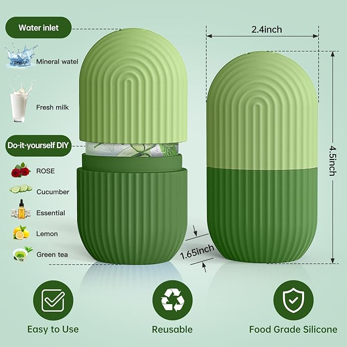Ice Roller for Face and Eye,Ice Cube Roller Massager for Skin Women Care Tools, Naturally Conditioning De-Puff Eye Bags, Reduce Migraine Pain, Reusable Massage Silicone Ice Mold (Green)