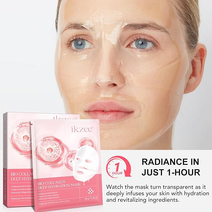 Deep Collagen Overnight Mask - Hydrating Overnight Hydrogel Mask, Anti-Wrinkle Lifting Facial Sheet Masks with low Molecular Weight Collagen for Elasticity Firming And Moisturizing (4 Sheets)
