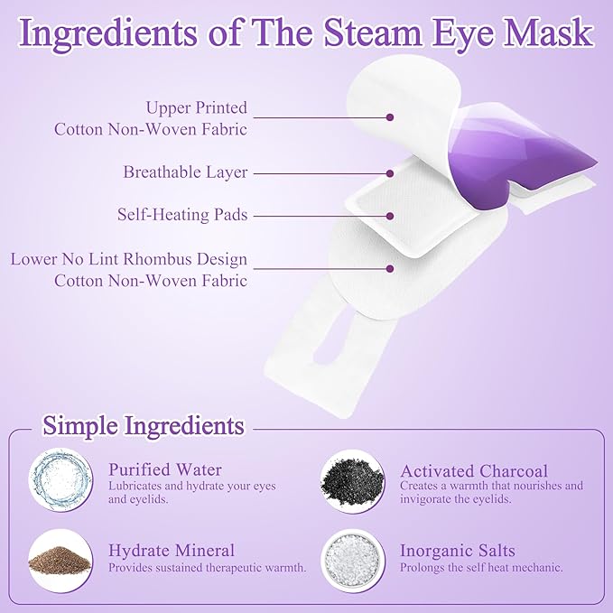 16 Packs Steam Eye Mask, Heated Eye Mask for Sleeping, Warm Compress for Eyes, Self Heating Disposal Eye Mask Comfortable Sleep Mask for Home, Office, Spa, Travel Essentials (Lavender)