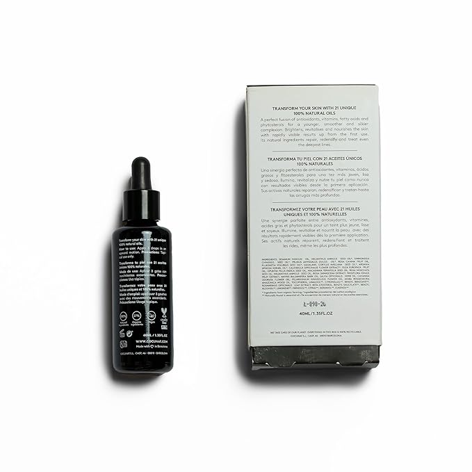 COCUNAT - The Cure - Anti-Ageing Facial Serum - Repairs and Redensifies - Targets Wrinkles, Luminosity and Nourishment - 21 Essential Oils, Antioxidants, Vitamins, Fatty Acids and Bakuchiol - 30 ml