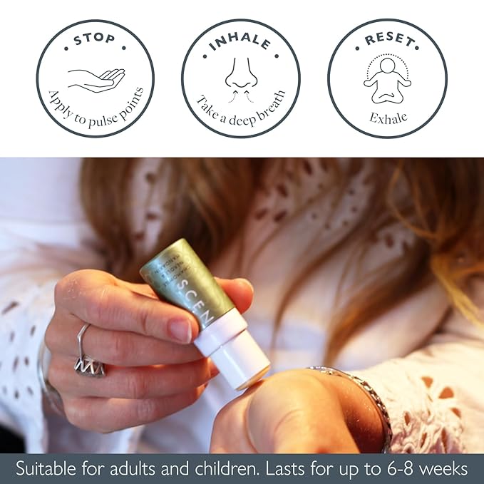 Scentered Aromatherapy Stress Relief Balm Stick - De Stress Essential Oil Roll On for Calm & Relaxation - 100% Natural Stress Reliever - Chamomile, Cedarwood, Rosemary - Stress Relief Gifts for Women