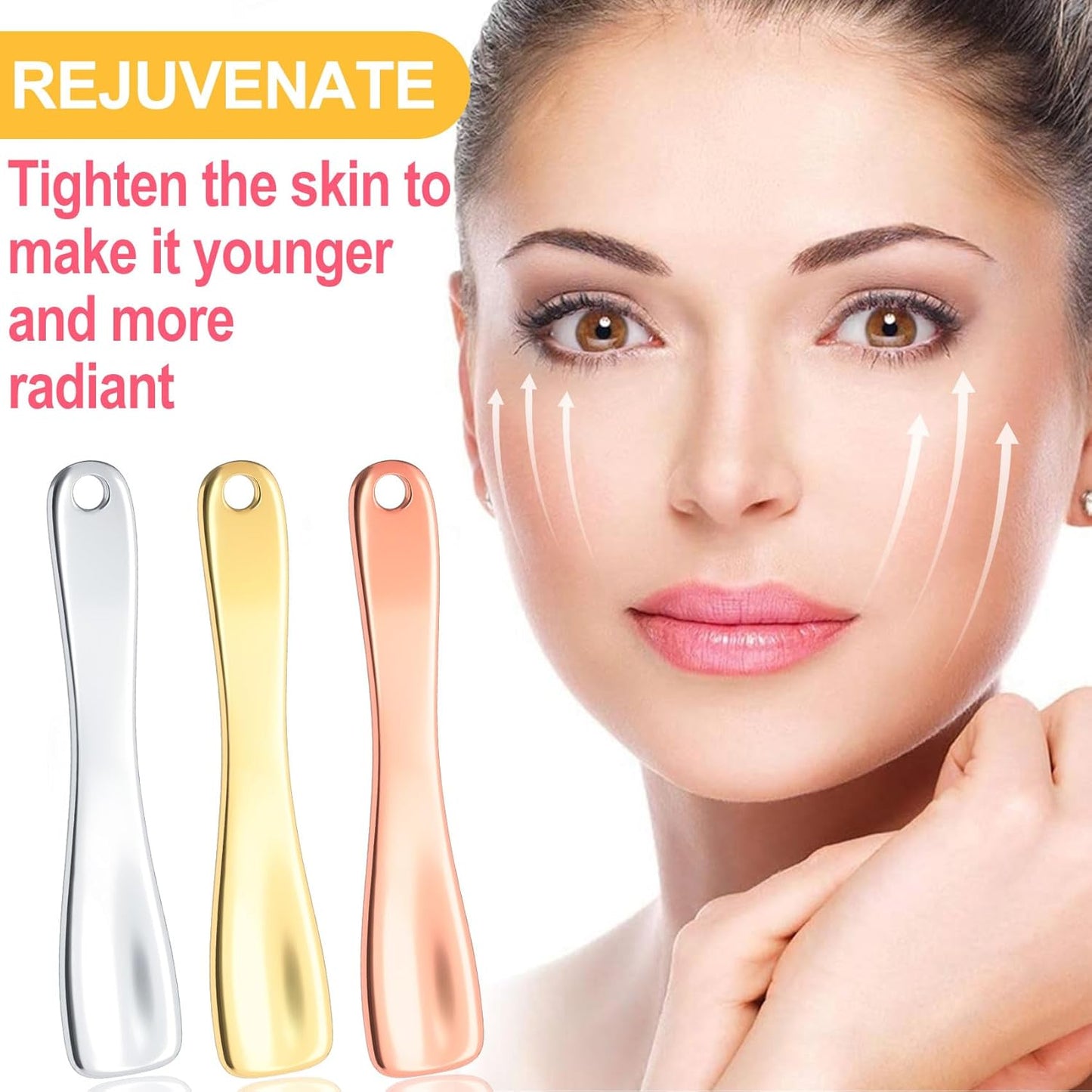 3pcs Metal Facial Spatula, Mini Facial Massage Sticks for Women, Reusable Cosmetic Spoons Skincare Applicators for Eye Cream Lotion Moisturizers- Gold & Silver & Rose Gold