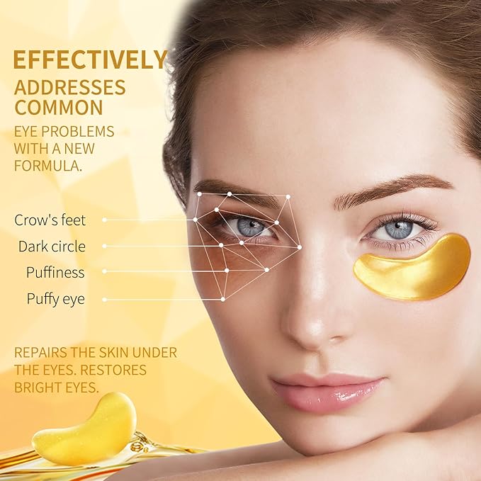TUNBOT Under Eye Patches-24k Gold Eye Mask Pads - 60 Pieces, Collagen Hyaluronic Acid Eye Mask, Anti-Aging, Reduce Dark Circles, Puffiness and Wrinkles, For Men and Women