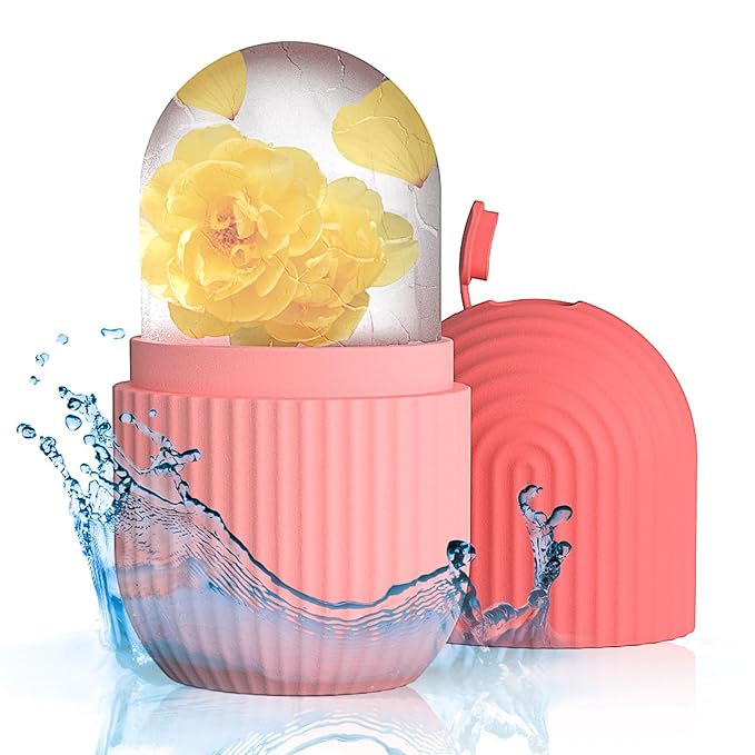 Ice Roller for Face and Eye,Ice Cube Roller Massager for Skin Women Care Tools, Naturally Conditioning De-Puff Eye Bags, Reduce Migraine Pain, Reusable Massage Silicone Ice Mold (Pink)