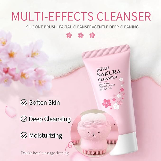 Sakura Skincare Set, Skin Care Routine Kit For Women, 7-In-1 Travel Size Toiletries Facial Kit, Deep Cleaning Skincare Kit, Teen Skin Care Kit Birthday Skincare Gift Set For Women
