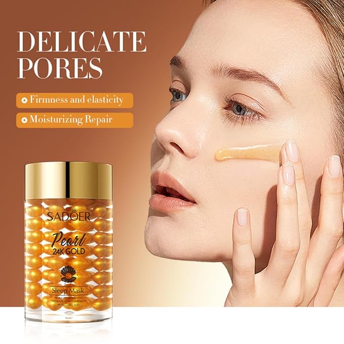 For SADOER 24K Gold Pearl Sleeping Mask,Suitable for hydrating and moisturizing Facial Masks,Sticker on the face,Facial care cleansing face patch,brighten skin color 120g
