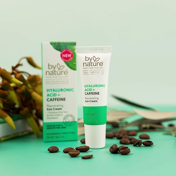 By Nature Botanicals Hyaluronic Acid & Caffeine Under Eye Cream - Firming & Refreshing Eye Cream for Dark Circles - Skincare from New Zealand - .5oz