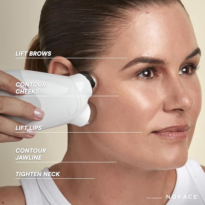 NuFACE Trinity FDA Cleared Microcurrent Facial Device & Wrinkle Reducer Attachment - Microcurrent Device with LED Red Light Attachment - Face Sculpting & Neck Tightening Device + Aqua Microcurrent Gel
