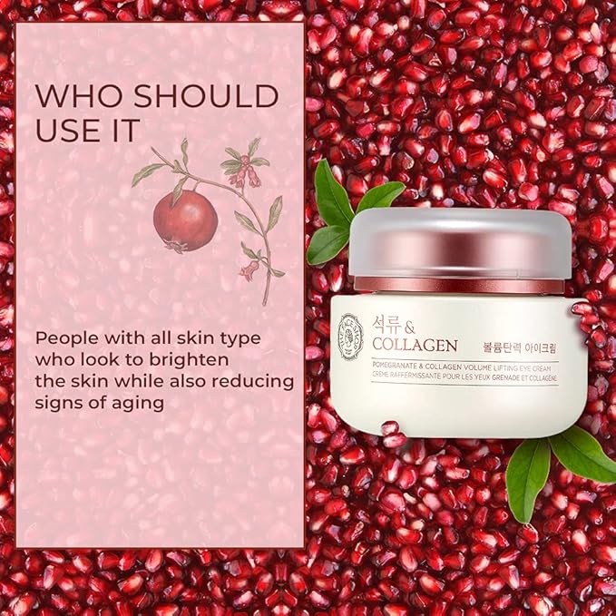 The Face Shop Pomegranate & Collagen Volume Lifting Eye Cream | Ultra-Light Eye Cream for Eye Skin Lifting, Firming & Brightening | Reduce Dark Circles | Deep Hydrating Under Eye Area, 1.69 Fl Oz