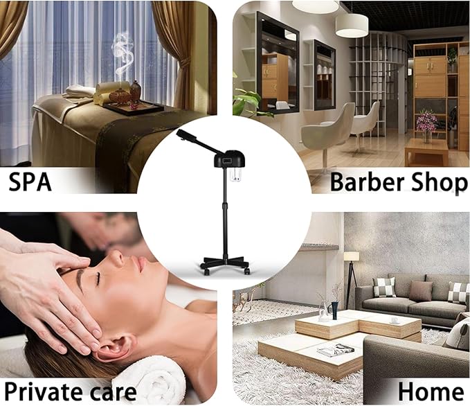 Stand Professional Ozone Facial Steamer with Digital Display, Adjustable Height & Rolling Base, Timer Function, 360° Rotatable Nozzle, Hot Mist Function, Use for Home, Salon SPA (Black)