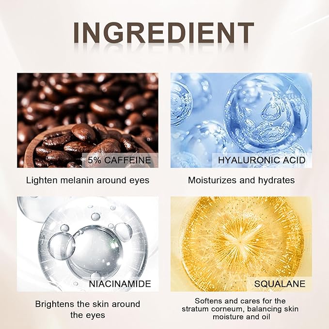 5% Caffeine Eye Serum with 360°Massage Ball for Puffiness, Fine Lines & Wrinkles - Anti-Aging, Hydrating Formula with Hyaluronic Acid, Niacinamide