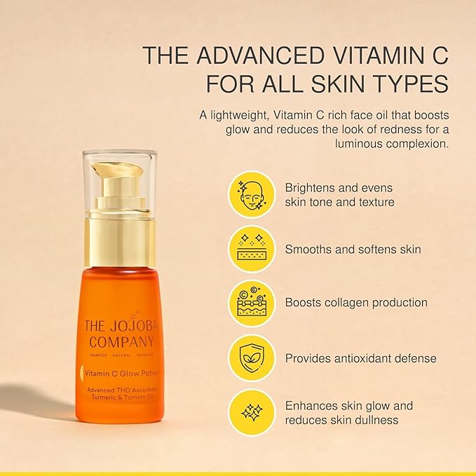 Vitamin C Facial Oil 30ml ā Brightening Glow Elixir with THD Ascorbate, Turmeric & Tomato Oil ā Antioxidant-Rich Skin Booster for Radiance, Even Tone & Smooth Texture
