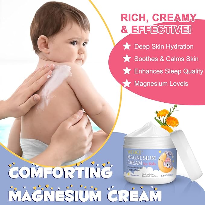 Magnesium Cream for Kids,Magnesium Lotion for Sleep,Natural Bedtime Lotion Relaxation & Relieves Stress, Natural Body Butter for Deep Hydration - Safe for Kids