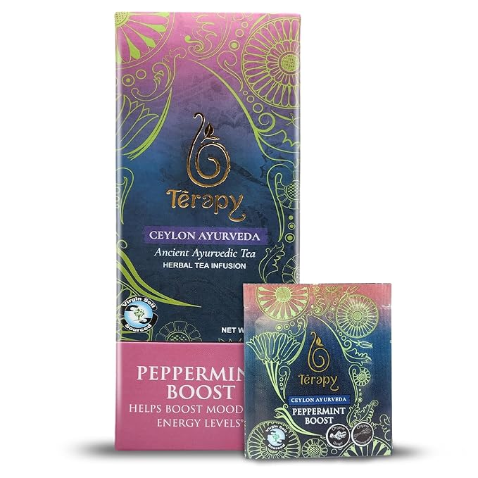 Tรฉrapy Ceylon Peppermint Tea | All Natural Herbal Ingredients | 100% Organic Peppermint Tea Bags Individually Wrapped | Eco-friendly & Unbleached Herbal Tea Bags | 20 Count