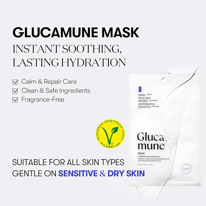 VT COSMETICS Glucamune Mask, Hydrating Vegan Sheet Mask for Face, Hypoallergenic, Fragrance-Free, for Dry & Sensitive Skin, Beta-Glucan, Glucosamine, Glass Skin Glow, Korean Skincare (10 pcs)