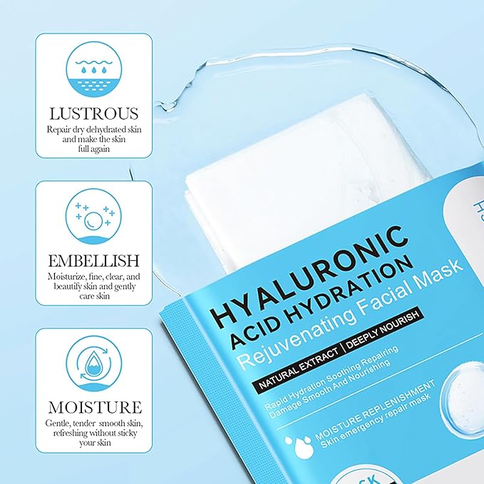 BIOAQUA Facial Mask Firming Deeply Nourish Moisturizing 98% Natural Extract Hydrating Face Mask 5PCS Set (Hyaluronic Acid (Hydration))