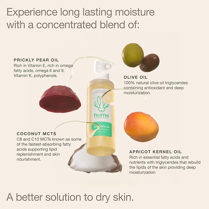 HUME SUPERNATURAL Dry Body Oil Spray - Probiotic Moisturizer for Men & Women, Nourishing Hydration, Desert Bloom, 1-Pack