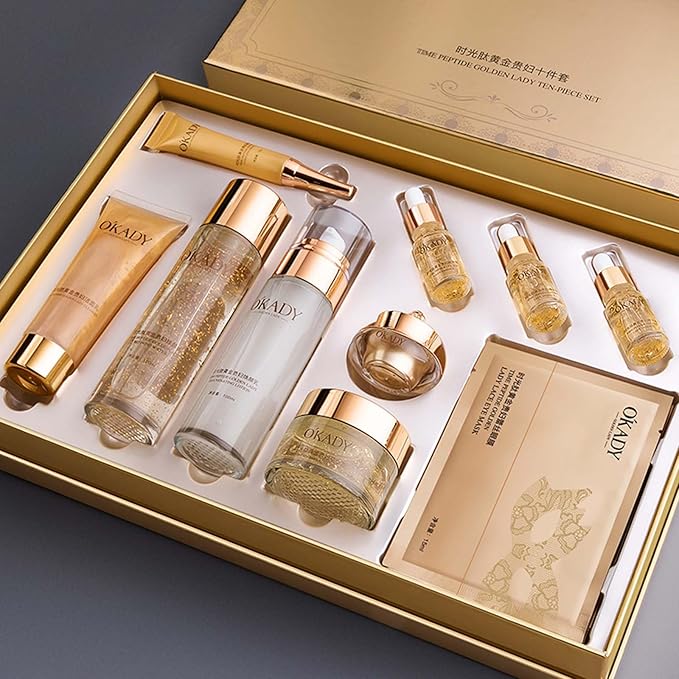 skincare set Anti Aging Skin 10-piece Daily Care Routine Kit With Vitamin C and Peptides Eye Mask Toner Serum Eye Cream Lotion Lady Cream Gifts sets for Valentine's Day