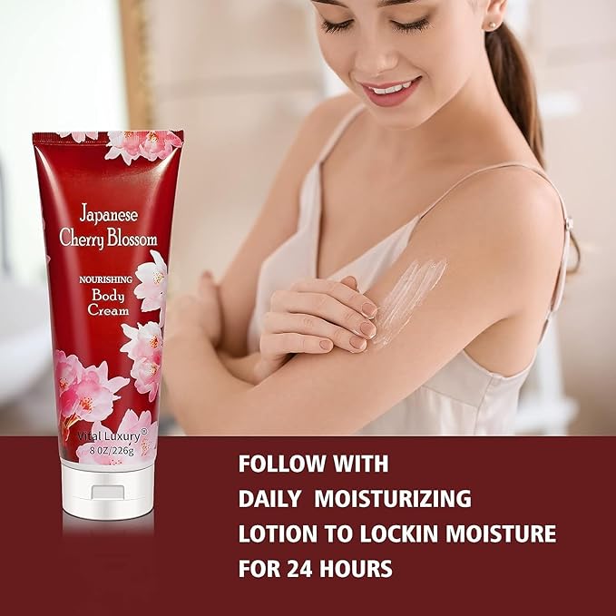 Japanese Cherry Blossom Shower Gel and Body Cream Set - Nourishing and Moisturizing Daily Skincare - 8 fl.oz / 236mL Each, Birthday Mother's Valentine's Day Gifts for Her and Him