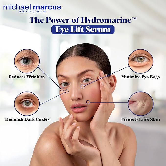 Micheal Marcus Hydromarineโข Eye Lift Serum - Reduces Wrinkles, Puffiness, Fine Line & Dark Circles - Under Eye Serum Improves Skin Elasticity, Skin texture & Brighten Complexion (30ml, 1 fl. oz)