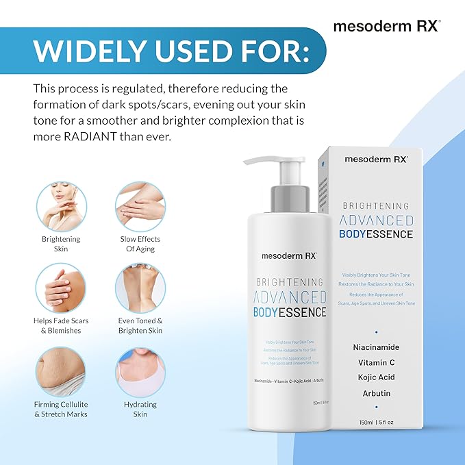 Advanced Skin Hydrating Brightening Body Essence, Niacinamide, Kojic Acid, Vitamin C, Hyaluronic Acid, Alpha Hydroxy Acids - Enhance, Smooth, Reduce Dark Spots, Uneven Skin Tone, 150ml.