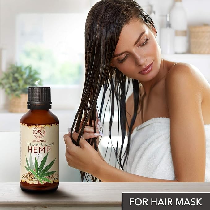 AROMATIKA Pure Hemp Oil 1.7 Fl Oz - Hemp Seed Oil - 100% Natural & Cold Pressed Carrier Oil used for Skin Care - Haircare - Massage - Cosmetics - Brown Glass Bottle 50ml - Oils Hemp