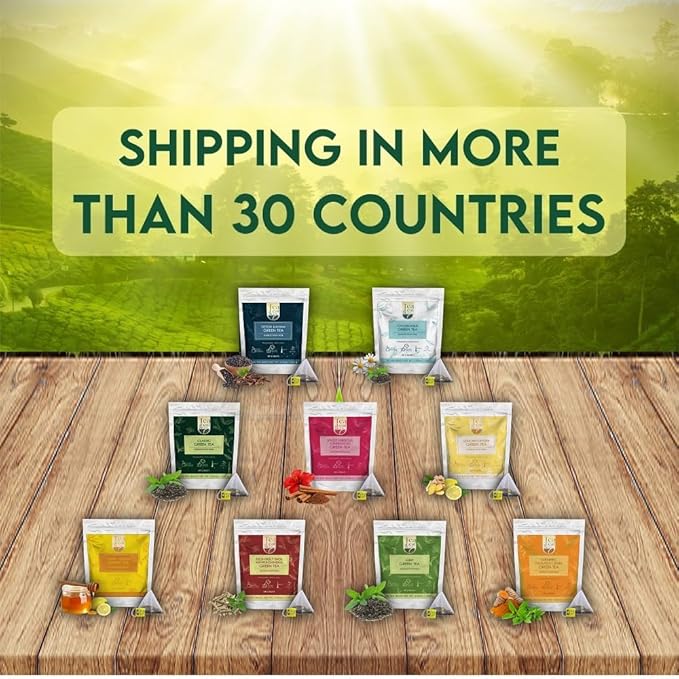 Tulsi Ashwagandha Green Tea Bags (50 Count), Green Tea with Tulsi, Ashwagandha, Lemongrass and Black Pepper, Caffeinated, Real and Natural Green Tea, Blended with Fresh Herbs and Spices, Gluten Free
