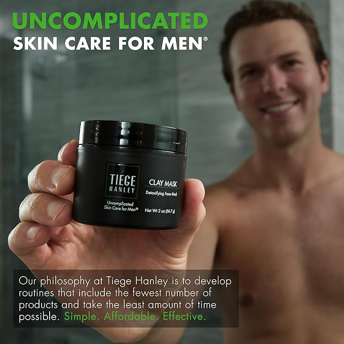 Tiege Hanley Mens Detoxifying Facial Clay Mask, 2 Oz (1-Pack) - Deep Pore Cleansing Charcoal Face Mask with Natural Kaolin Clay Absorbs Excess Oil & Reduces Appearance Pores - Skin Care for Men