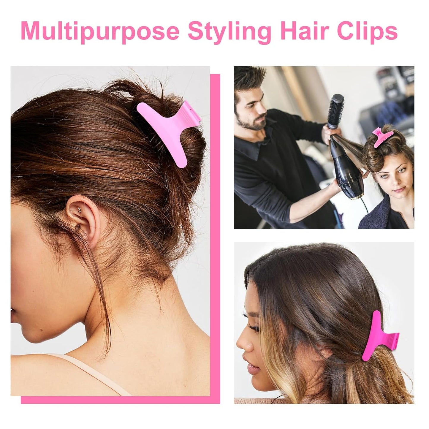 Ondder Pink Butterfly Hair Claw Clips for Styling and Sectioning - Makeup Hair Clamp Clips for Women and Girls