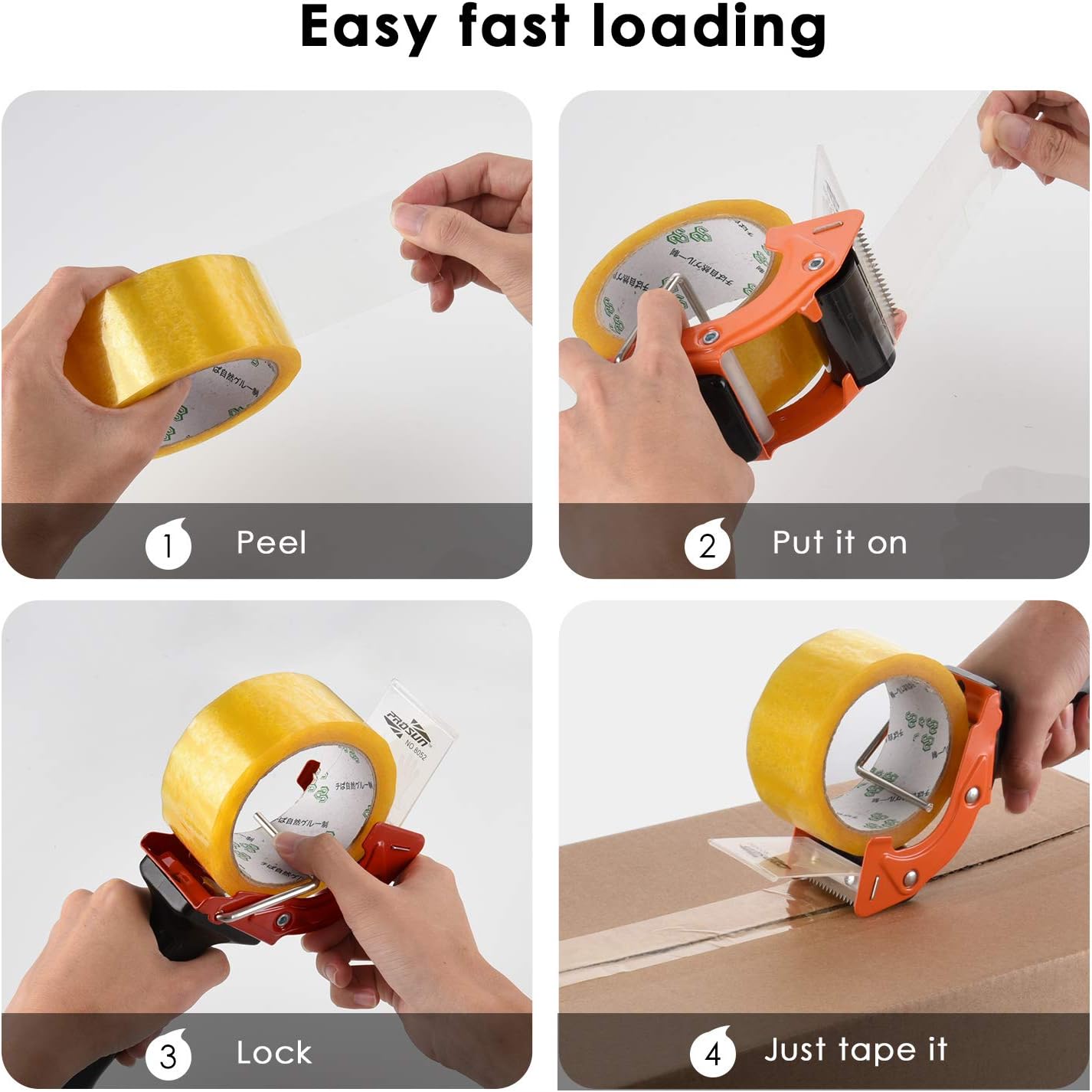Fast Reload 3 Inch Wide Large Tape Gun Dispenser Packing Packaging Sealing Cutter, Orange