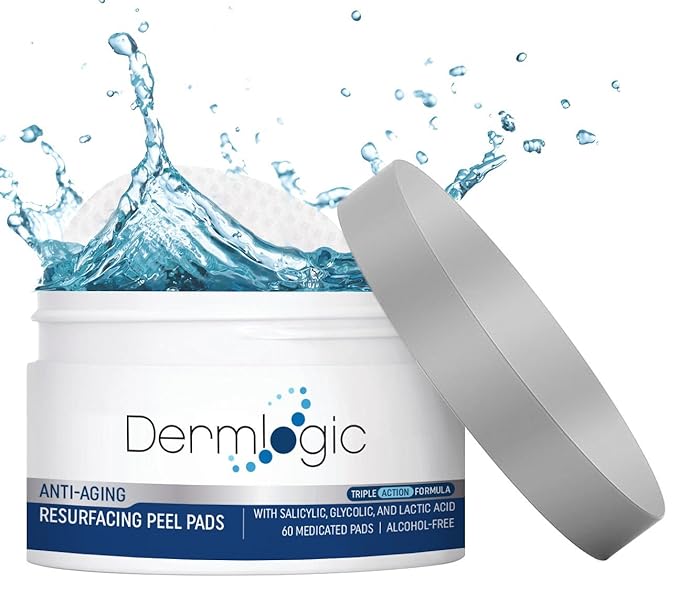 Anti Aging Resurfacing Peel Pads - Contains Salicylic, Glycolic, & Lactic for Face & Body. Includes Hyaluronic, & Witch Hazel, Green Tea & Aloe Vera. Exfoliates to Correct Dark Spots & Scars.
