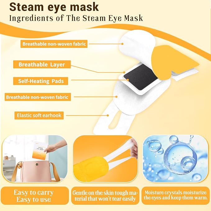 16 Packs Steam Eye Mask, Warm Eye Compress for Dry Eye Sleep Mask, Heated Eye Masks Relaxing Gifts for Women Moist Heat for Eyes Soothing Eye Fatigue, Disposable Eye Mask for SPA Essentials(Chamomile)