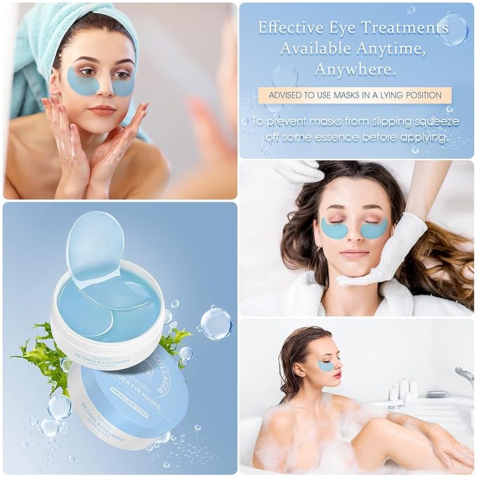 Under Eye Patches Masks - for Eye bags,Dark Circles,and Fine Lines,puffiness Smoothing Skin Care Treatment with Collagen and Hyaluronic Acid for Women and Men, (60 Pcs) Blue