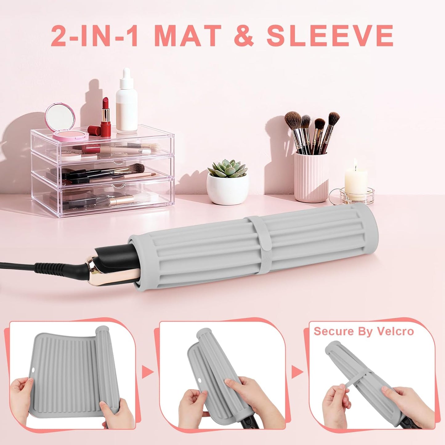 AMIJEAL Oversize Silicone Heat Resistant Mat for Hair Tools, Curling Iron Flat Iron Hair Straightener Holder Mat, Portable Hot Tools Sleeve Pad for Travel Vanity Salon(14.2" x 11.0")